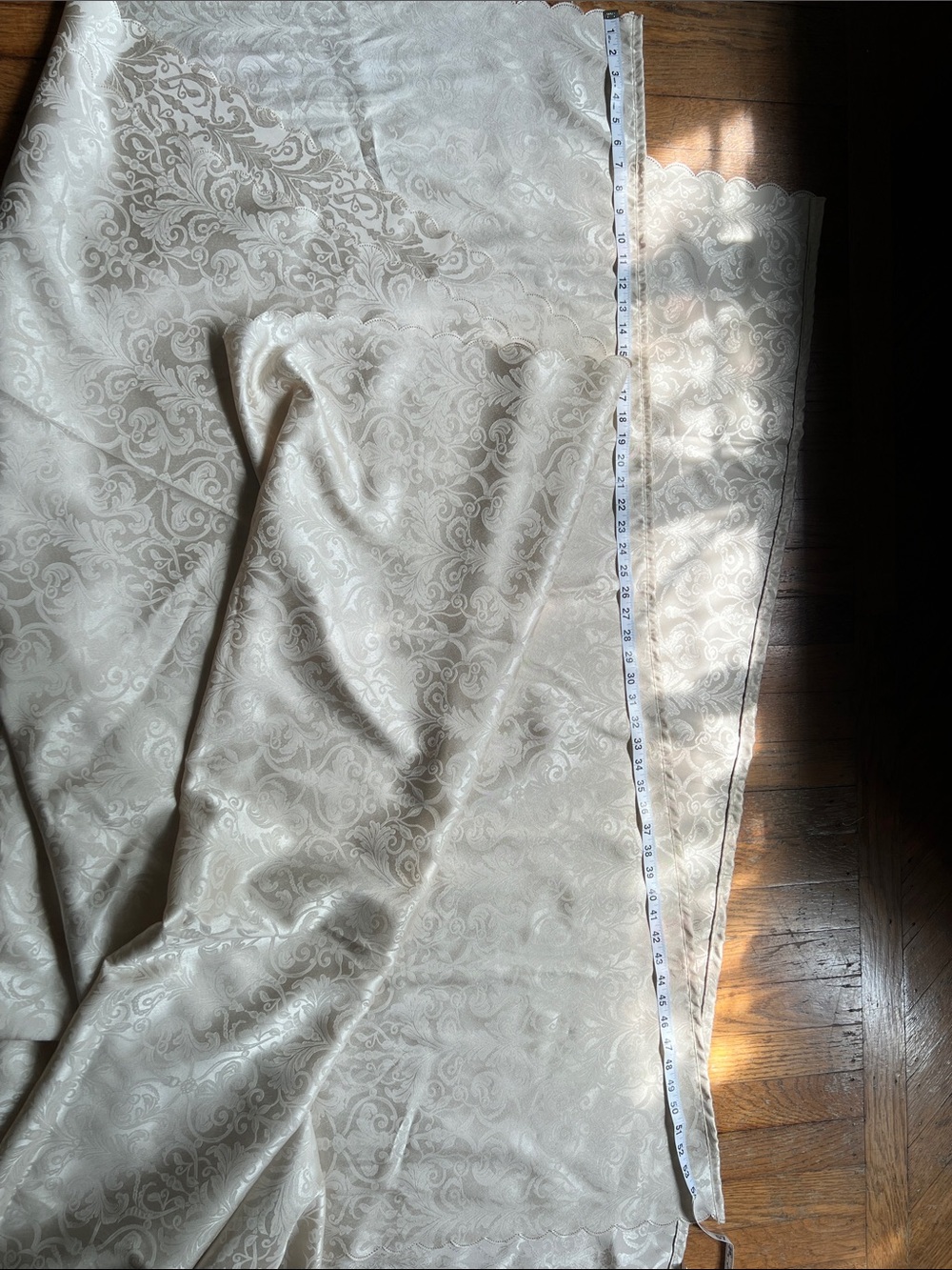 Dark Ivory Damask Scalloped Jacquard fabric  12 feet long by 54 inches wide .